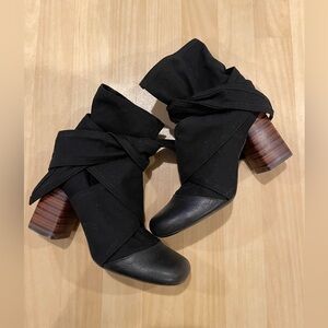 Lemaire Black Wrapped 90 canvas and leather ankle boots